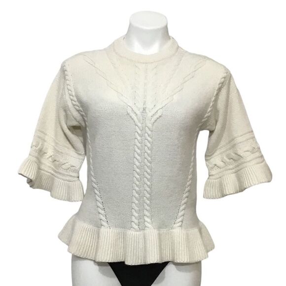 Kate Spade New York Neutral Pullover Knit White Cable Knit Sweater - Picture 2 of 13